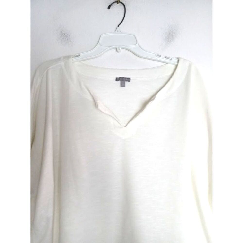 T by Talbots Women White V-Neck Jersey Knit Boxy 3/4 Sleeves Blouse size 2X - Picture 2 of 8